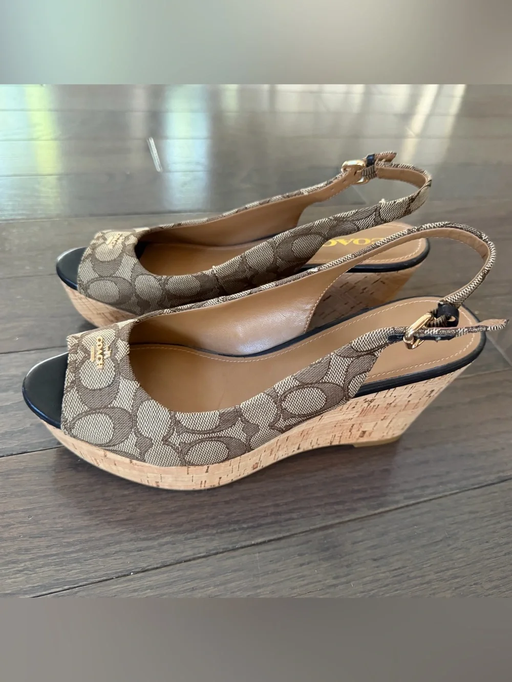 Coach Signature Canvas Slingback Wedges